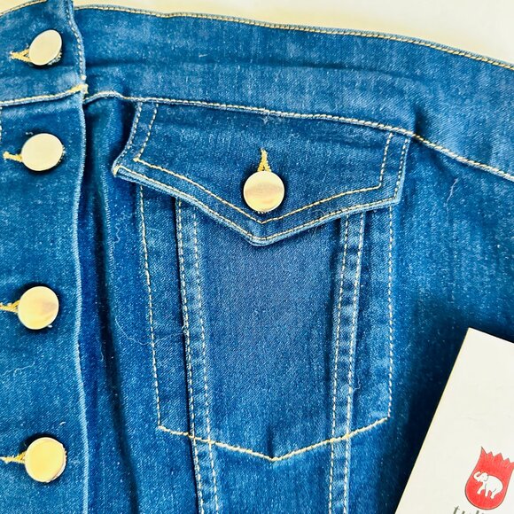 TULIP BLUE DENIM BUSTIER CORSET STYLE STRAPLESS RAW EDGE CROP TUBE TOP - Picture 2 of 6